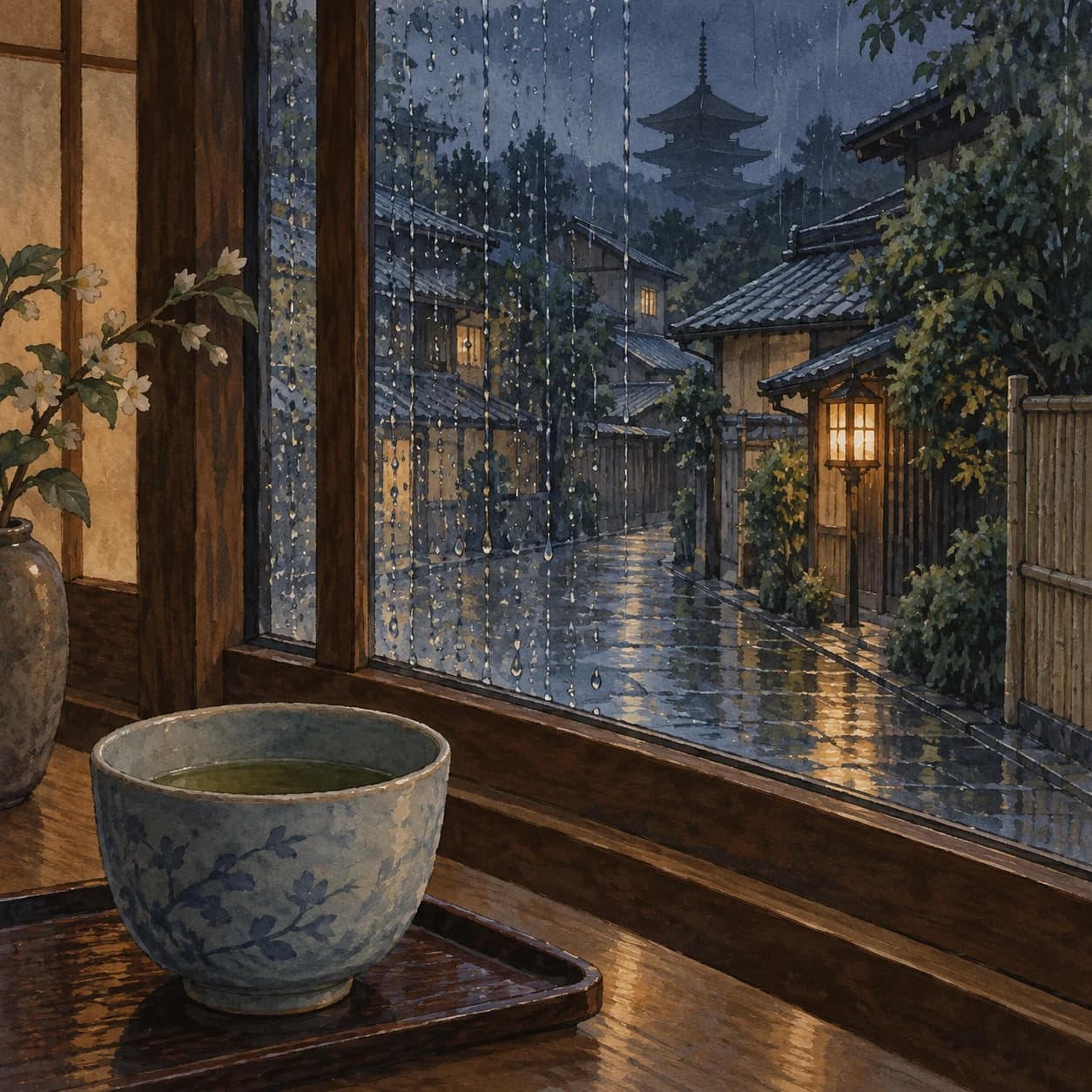Portada de Lofi y ambient japonés para una tarde de lluvia