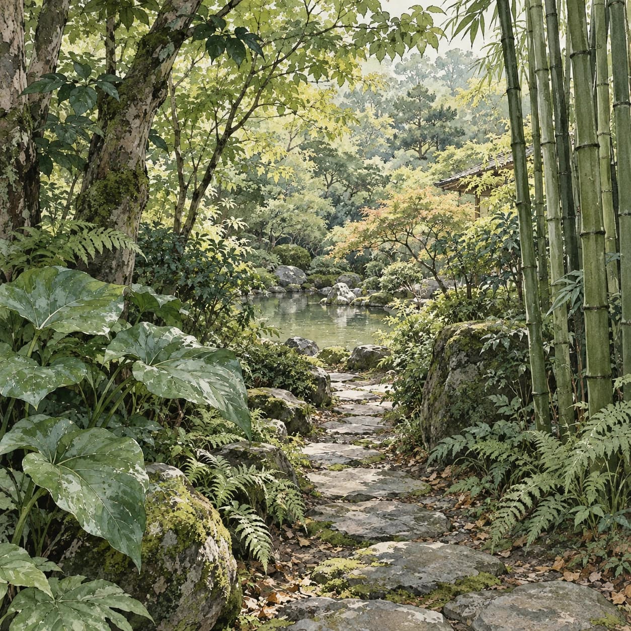 Portada de Lofi japonés entre árboles y agua